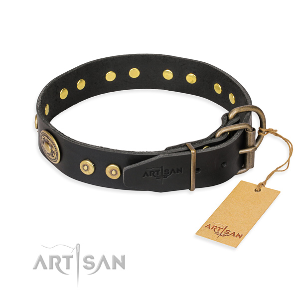 Full grain natural leather dog collar made of best quality material with rust resistant decorations