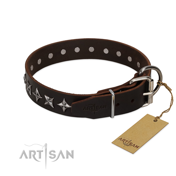 Handy use adorned dog collar of durable full grain genuine leather