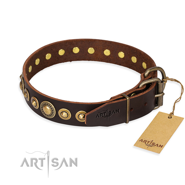 Flexible full grain leather dog collar made for walking