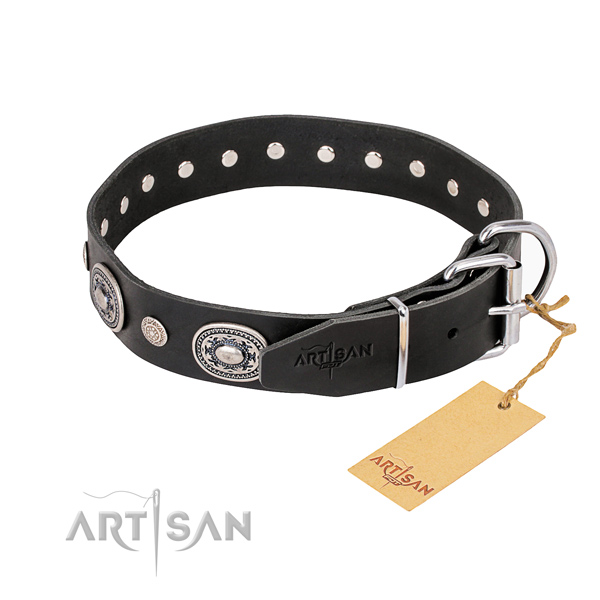 Gentle to touch full grain genuine leather dog collar made for walking