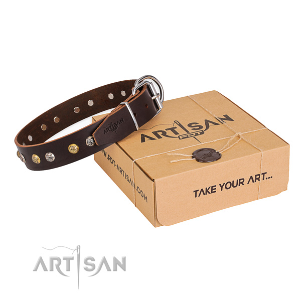 Soft full grain leather dog collar handcrafted for comfortable wearing