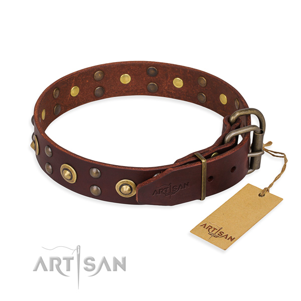 Rust-proof traditional buckle on full grain natural leather collar for your beautiful canine