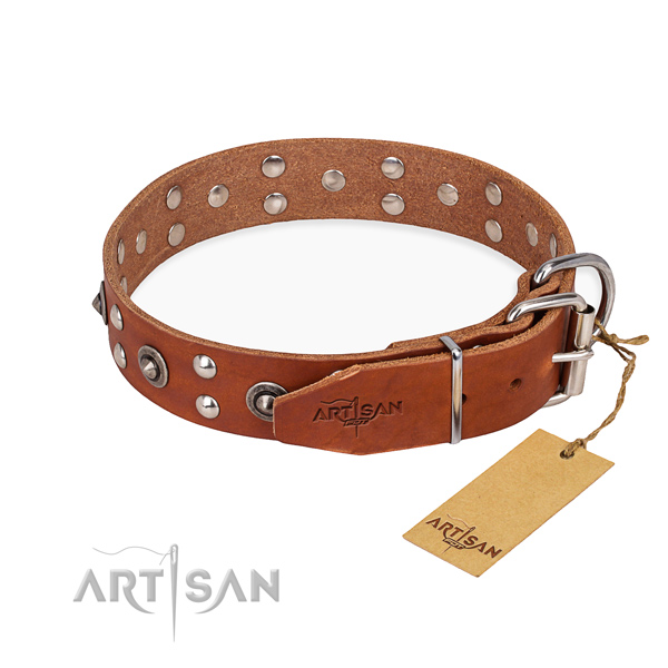Rust-proof buckle on full grain leather collar for your handsome pet
