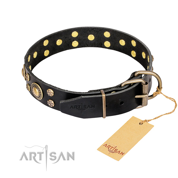 Easy wearing embellished dog collar of high quality full grain genuine leather