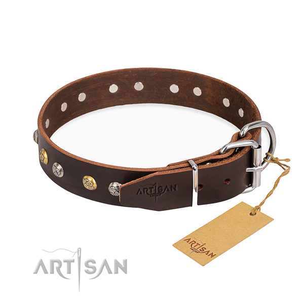 Durable full grain natural leather dog collar created for everyday walking