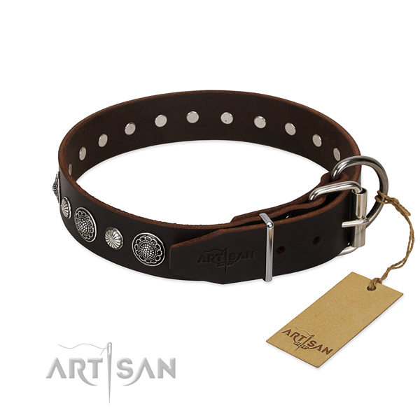 High quality full grain leather dog collar with corrosion proof D-ring