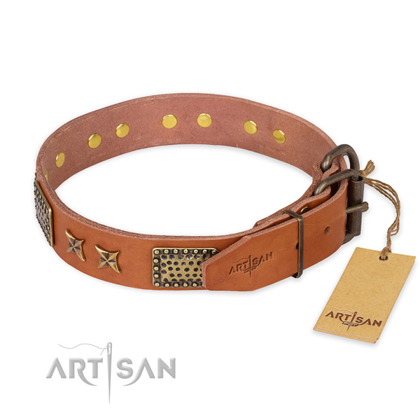 Rust resistant buckle on natural genuine leather collar for your attractive pet