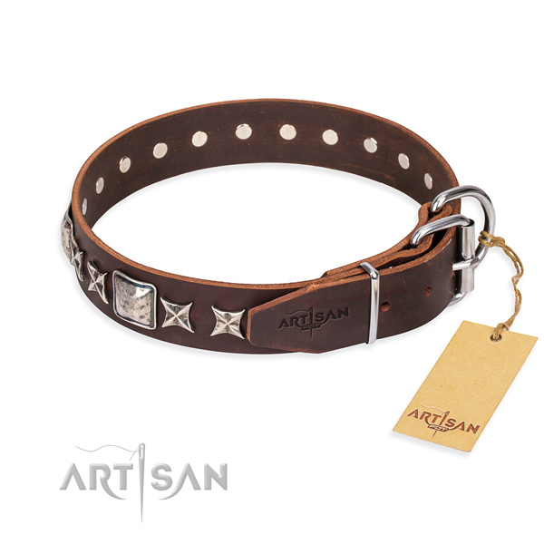 Finest quality adorned dog collar of natural leather
