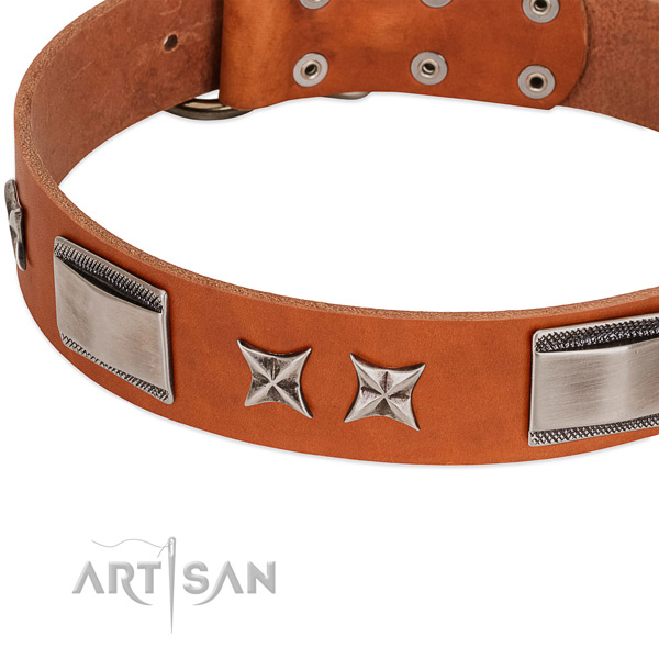 High quality full grain genuine leather dog collar with strong buckle