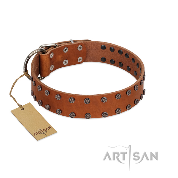 Convenient natural leather dog collar