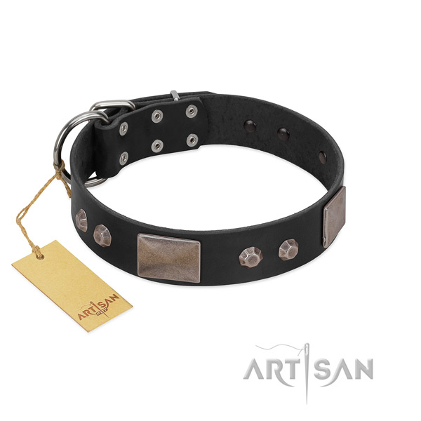 Inimitable natural leather dog collar with durable buckle