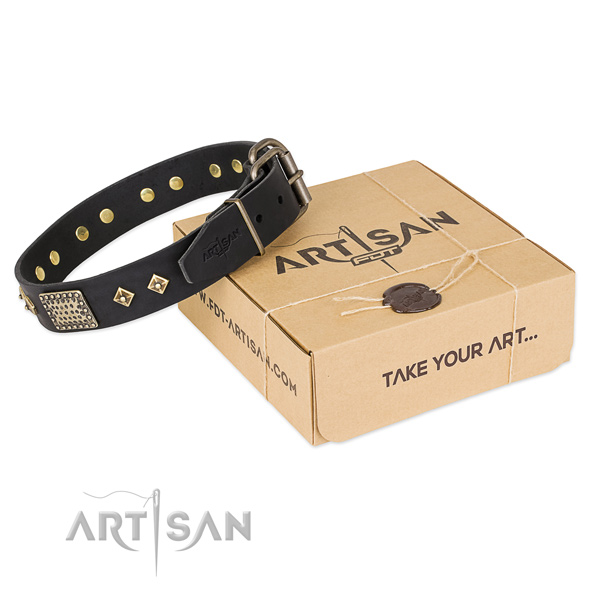 Handmade full grain natural leather collar for your handsome four-legged friend