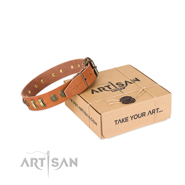 Reliable traditional buckle on full grain leather dog collar for your canine