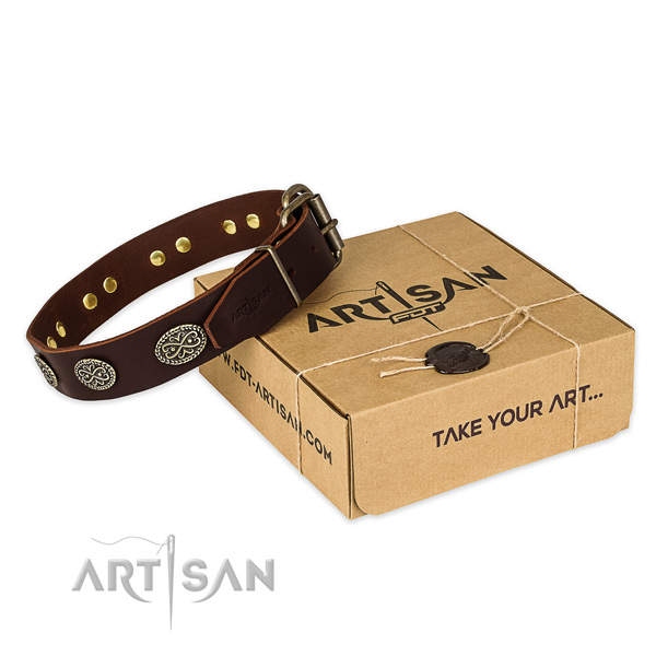 Corrosion resistant buckle on full grain genuine leather collar for your lovely four-legged friend