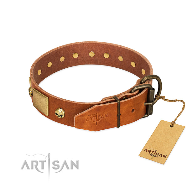 High quality leather dog collar with corrosion proof decorations