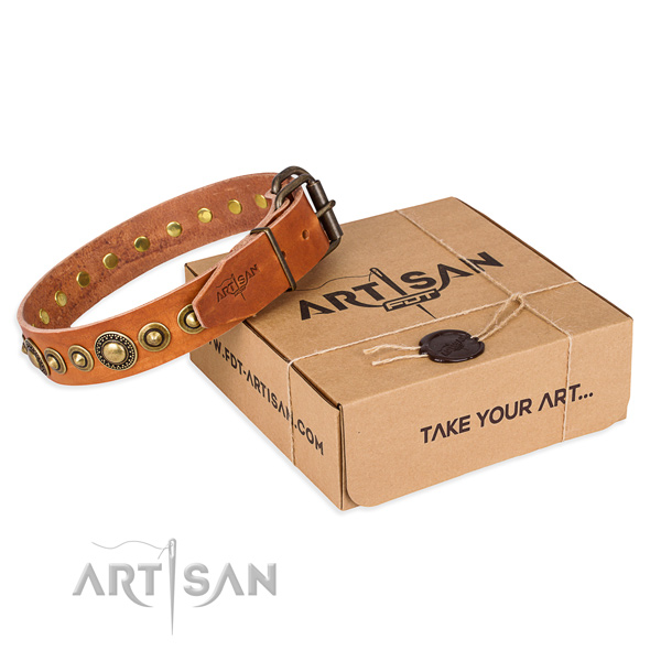 Top rate natural genuine leather dog collar made for daily walking