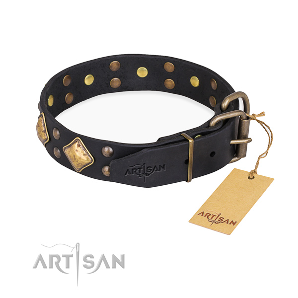 Genuine leather dog collar with stunning rust resistant decorations