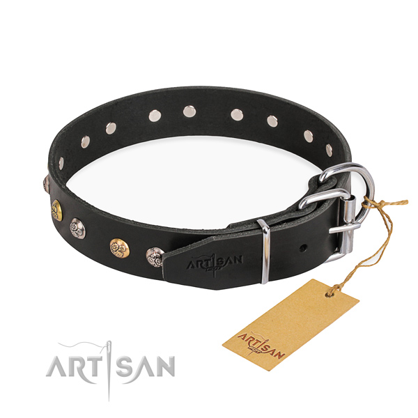 Flexible full grain natural leather dog collar handmade for fancy walking