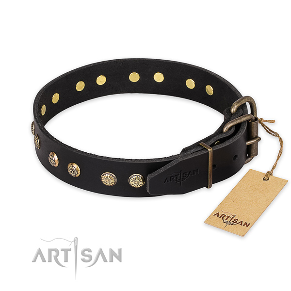 Corrosion resistant hardware on full grain leather collar for your impressive canine