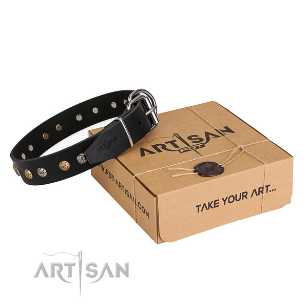 Top notch natural genuine leather dog collar handcrafted for daily walking