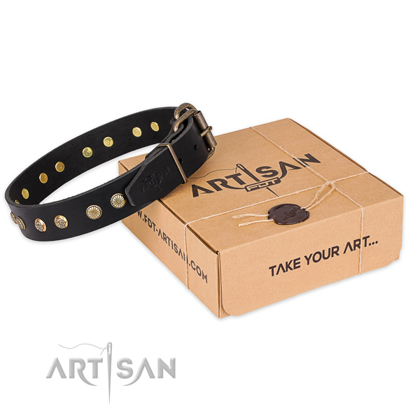 Reliable hardware on natural genuine leather collar for your beautiful doggie