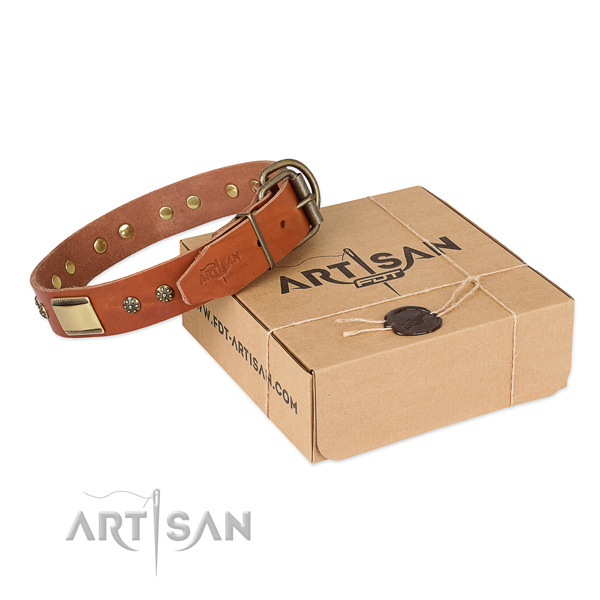 Easy adjustable full grain natural leather collar for your lovely canine