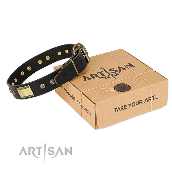 Remarkable full grain natural leather collar for your beautiful four-legged friend