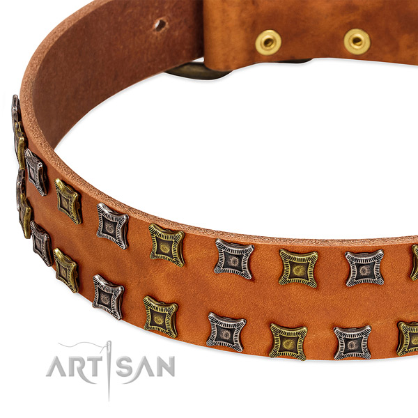 Flexible full grain genuine leather dog collar for your stylish pet