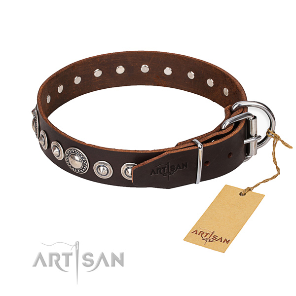 Full grain leather dog collar made of top notch material with corrosion resistant hardware