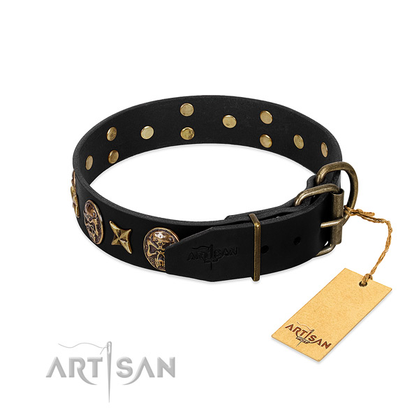 Reliable studs on leather dog collar for your pet