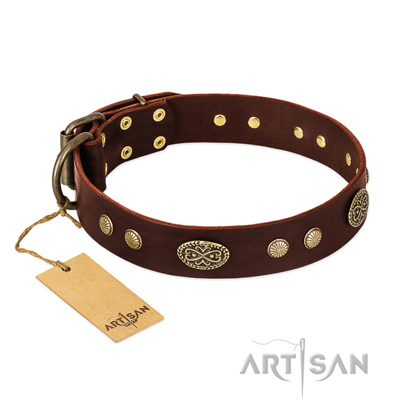 Reliable hardware on leather dog collar for your canine