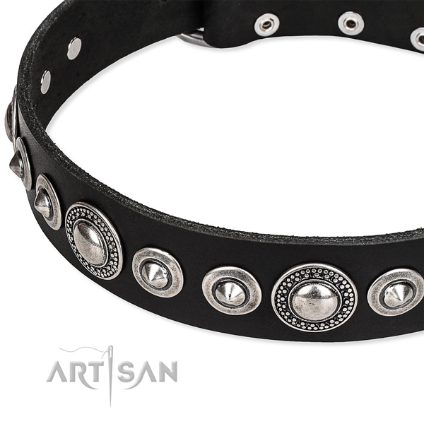 Handy use embellished dog collar of high quality full grain leather