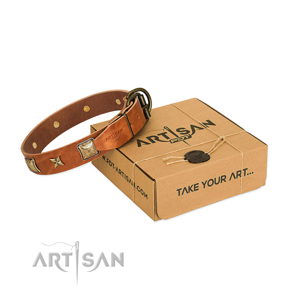 Top quality natural genuine leather collar for your impressive canine