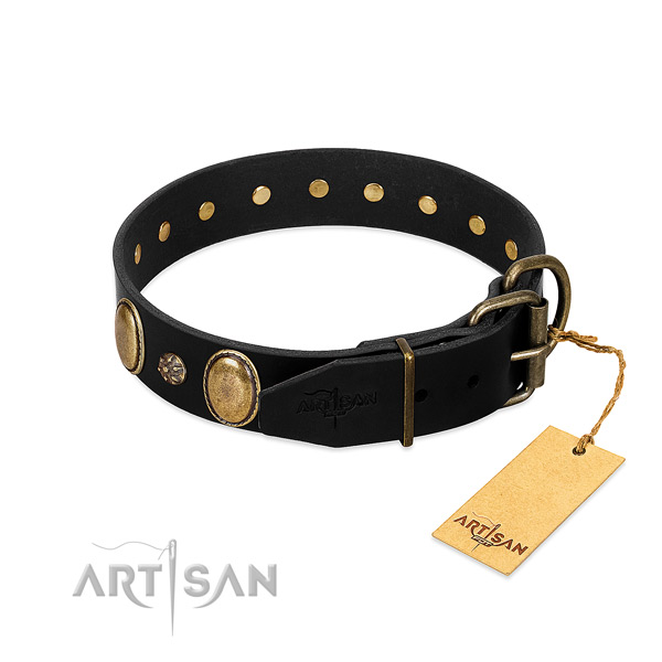 Handy use high quality natural genuine leather dog collar