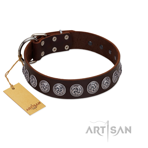 Reliable fittings on trendy leather dog collar