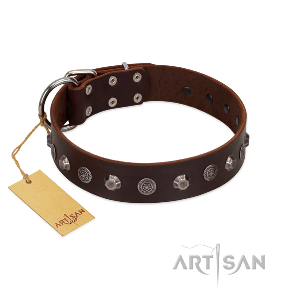 Easy adjustable genuine leather dog collar