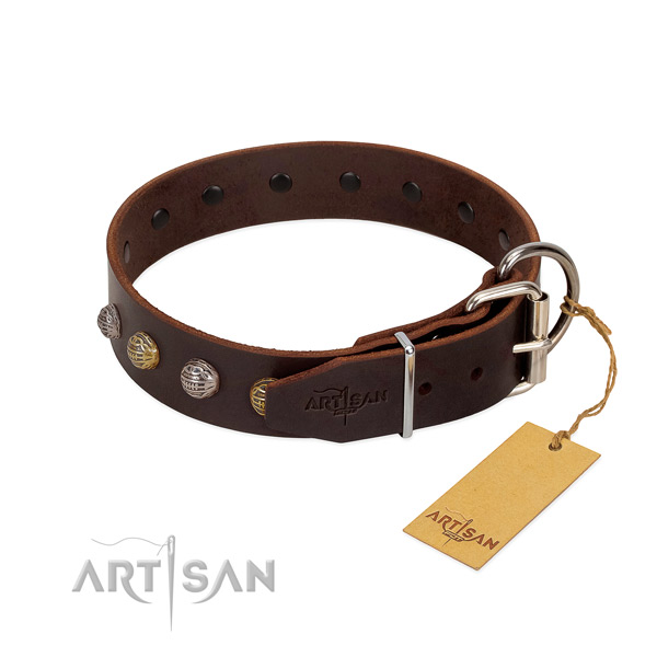 Handy use best quality full grain leather dog collar