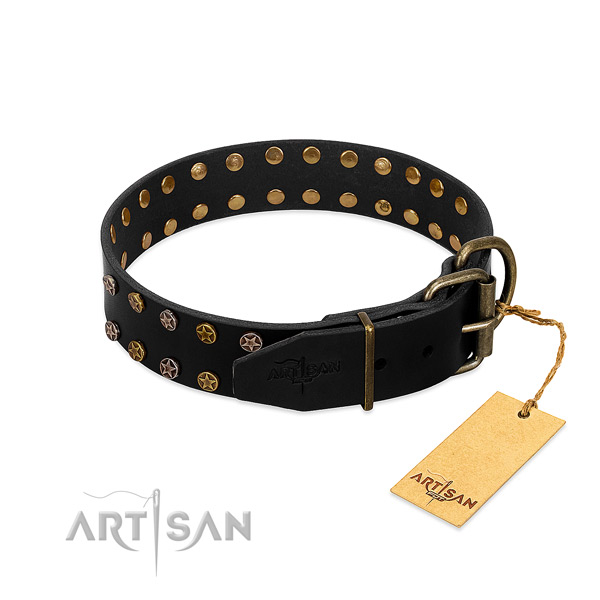 Natural leather collar with awesome decorations for your pet