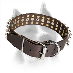 Amstaff Leather Collar with Rust-proof Buckle and D-ring
