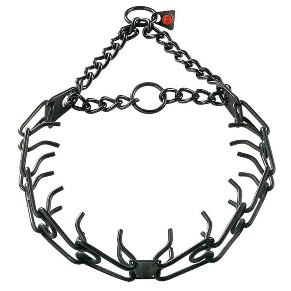 Prong collar of reliable black stainless steel for ill behaved canines