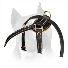 Small Leather Dog Harness Decorated With Little Round  Brooch 